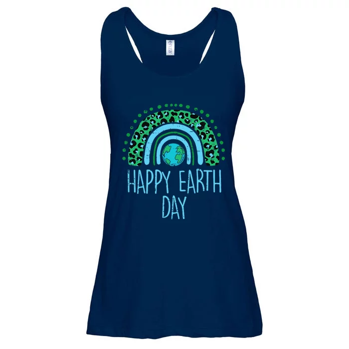 Leopard Rainbow Planet Happy Earth Day Cute Teacher Ladies Essential Flowy Tank