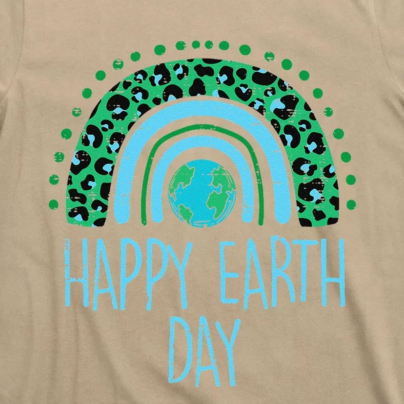 Leopard Rainbow Planet Happy Earth Day Cute Teacher T-Shirt