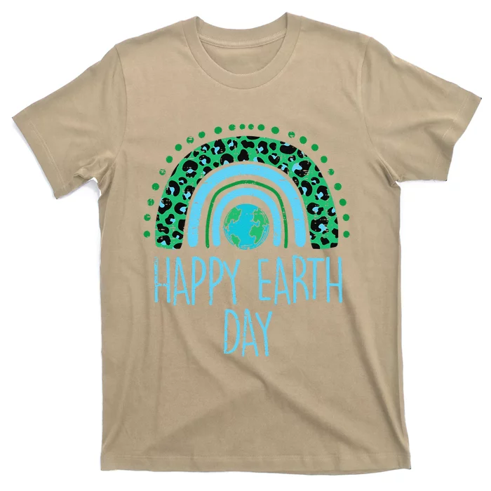 Leopard Rainbow Planet Happy Earth Day Cute Teacher T-Shirt