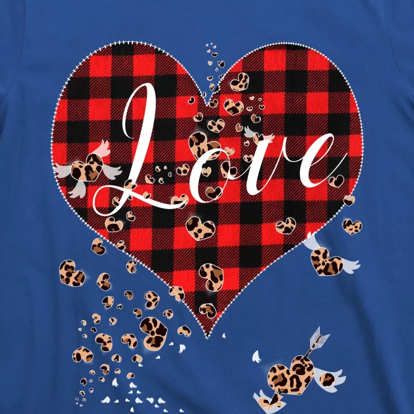 Love Red Plaid Leopard Hearts Tee 1970s Cute Valentines Day Great Gift T-Shirt