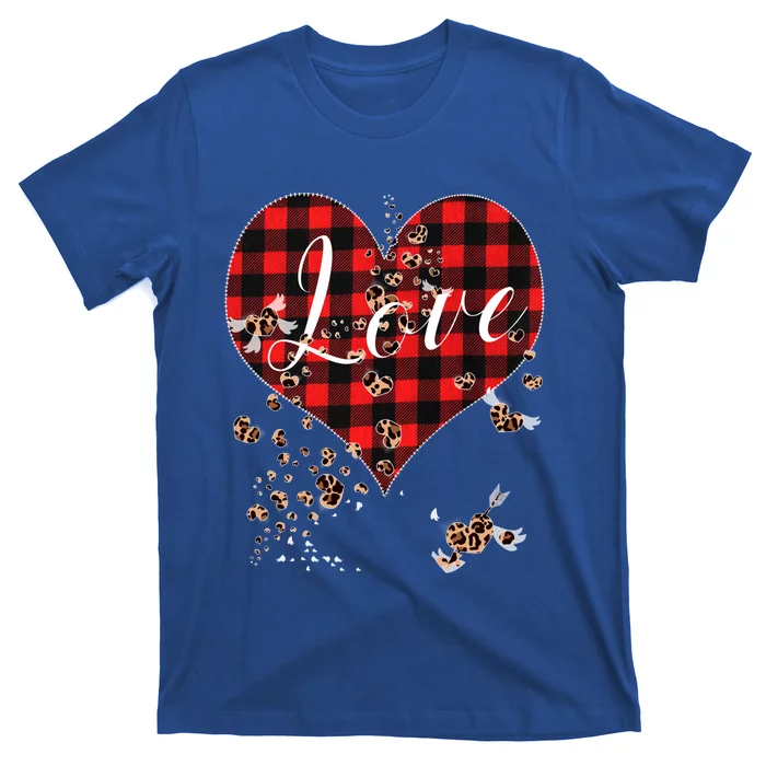 Love Red Plaid Leopard Hearts Tee 1970s Cute Valentines Day Great Gift T-Shirt