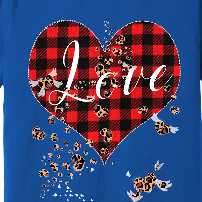 Love Red Plaid Leopard Hearts Tee 1970s Cute Valentines Day Great Gift Premium T-Shirt