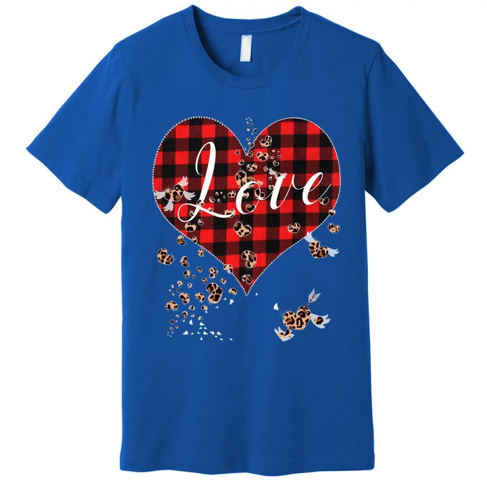 Love Red Plaid Leopard Hearts Tee 1970s Cute Valentines Day Great Gift Premium T-Shirt