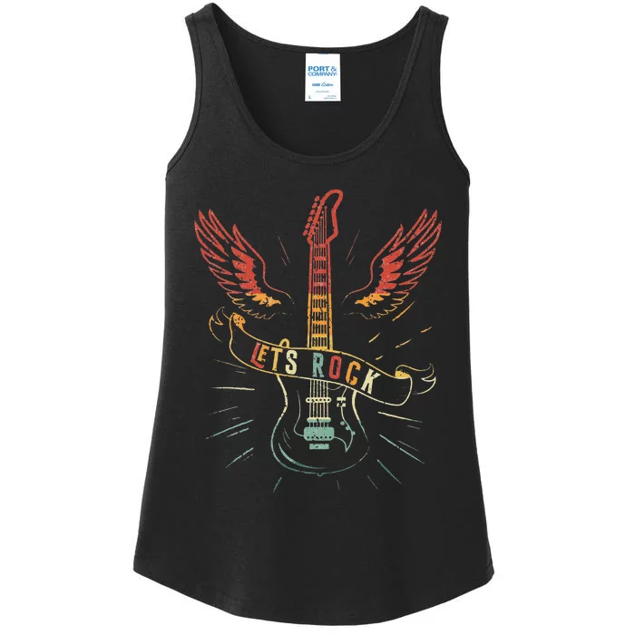 Lets Rock Rock n Roll Guitar Retro lovers Ladies Essential Tank