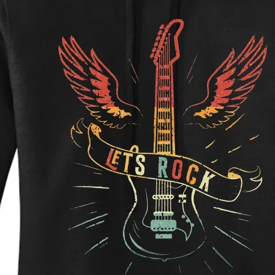 Lets Rock Rock n Roll Guitar Retro lovers Women's Pullover Hoodie