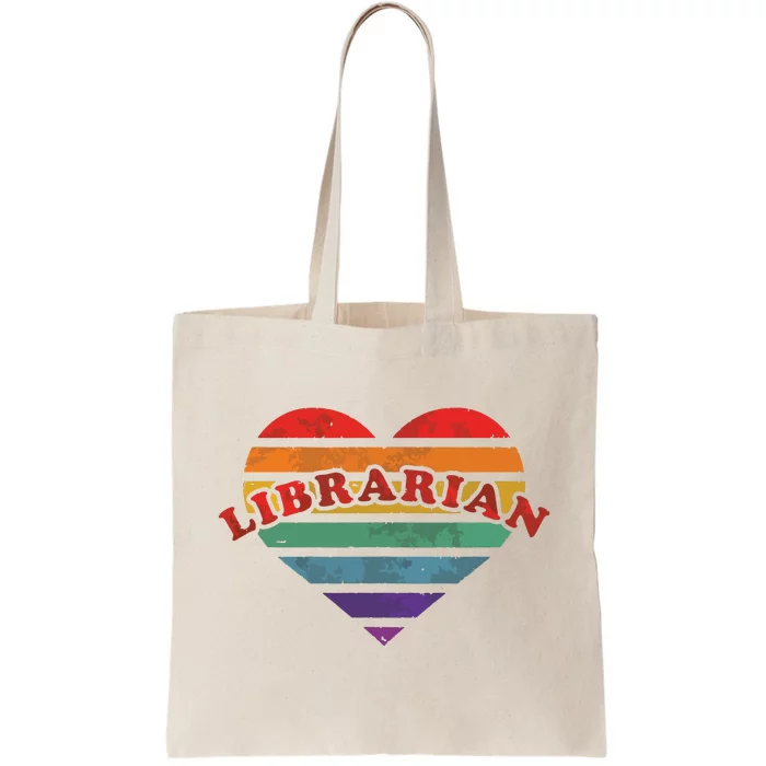 Librarian Retro Rainbow Heart 80s Whimsy LGBTQ Pride G Tote Bag