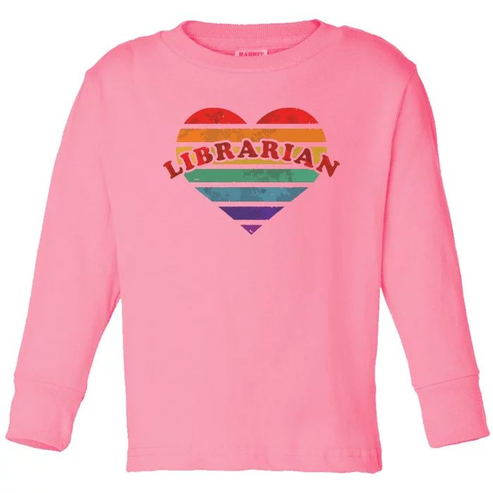 Librarian Retro Rainbow Heart 80s Whimsy LGBTQ Pride G Toddler Long Sleeve Shirt