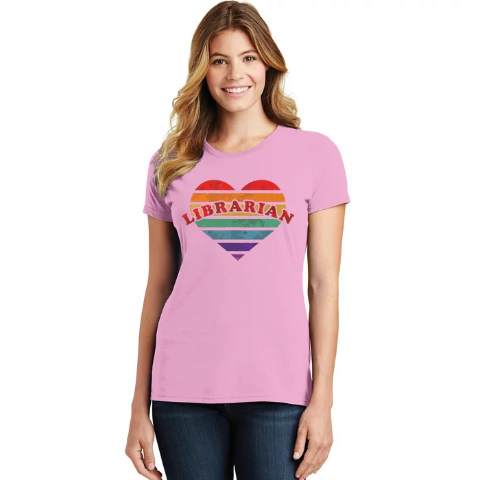 Librarian Retro Rainbow Heart 80s Whimsy LGBTQ Pride G Women's T-Shirt