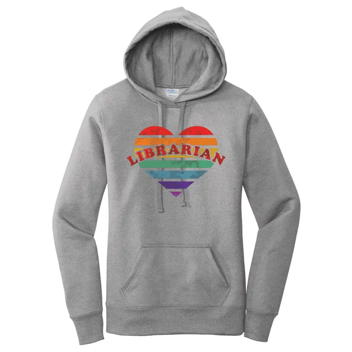 Librarian Retro Rainbow Heart 80s Whimsy LGBTQ Pride G Women's Pullover Hoodie