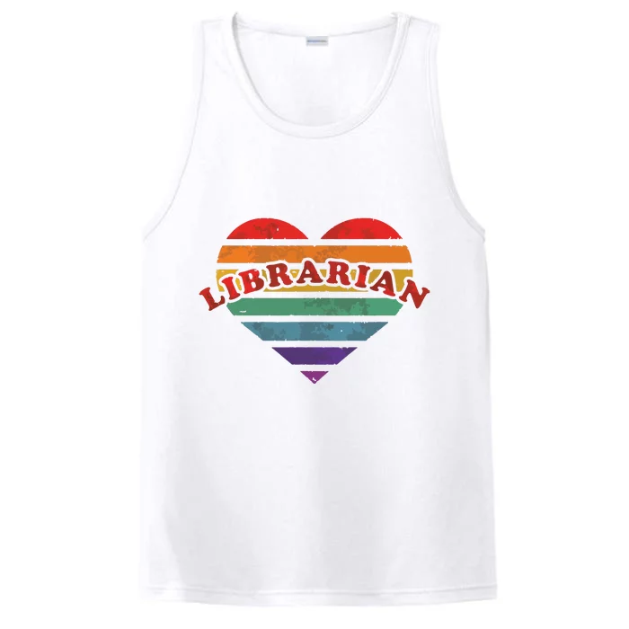 Librarian Retro Rainbow Heart 80s Whimsy LGBTQ Pride G Performance Tank