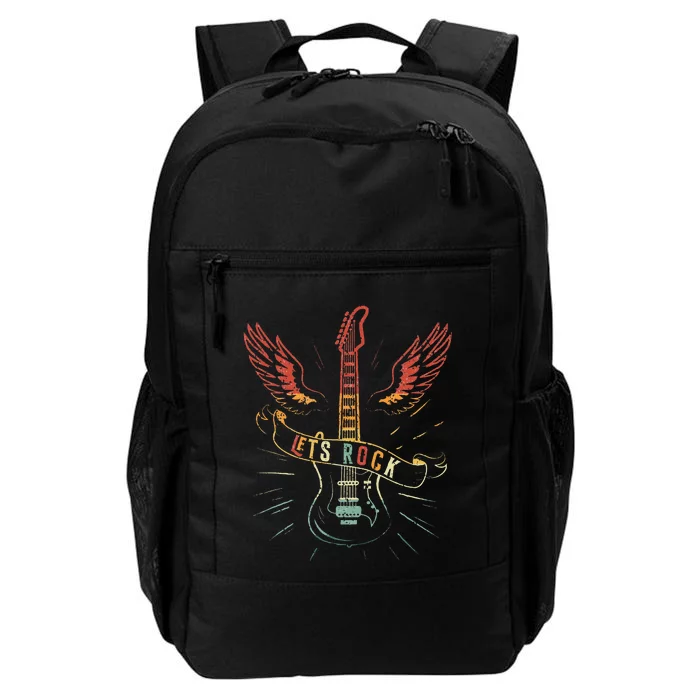 Lets Rock Rock N Roll Guitar Retro Lovers Daily Commute Backpack