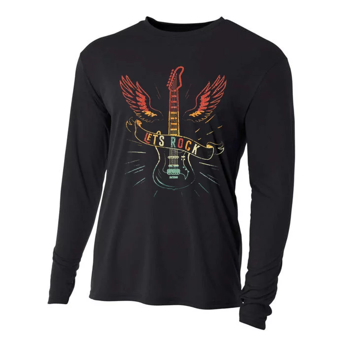 Lets Rock Rock N Roll Guitar Retro Lovers Cooling Performance Long Sleeve Crew