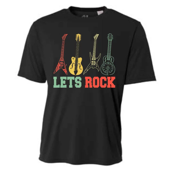 Lets Rock Rock Roll Guitar Retro Cooling Performance Crew T-Shirt