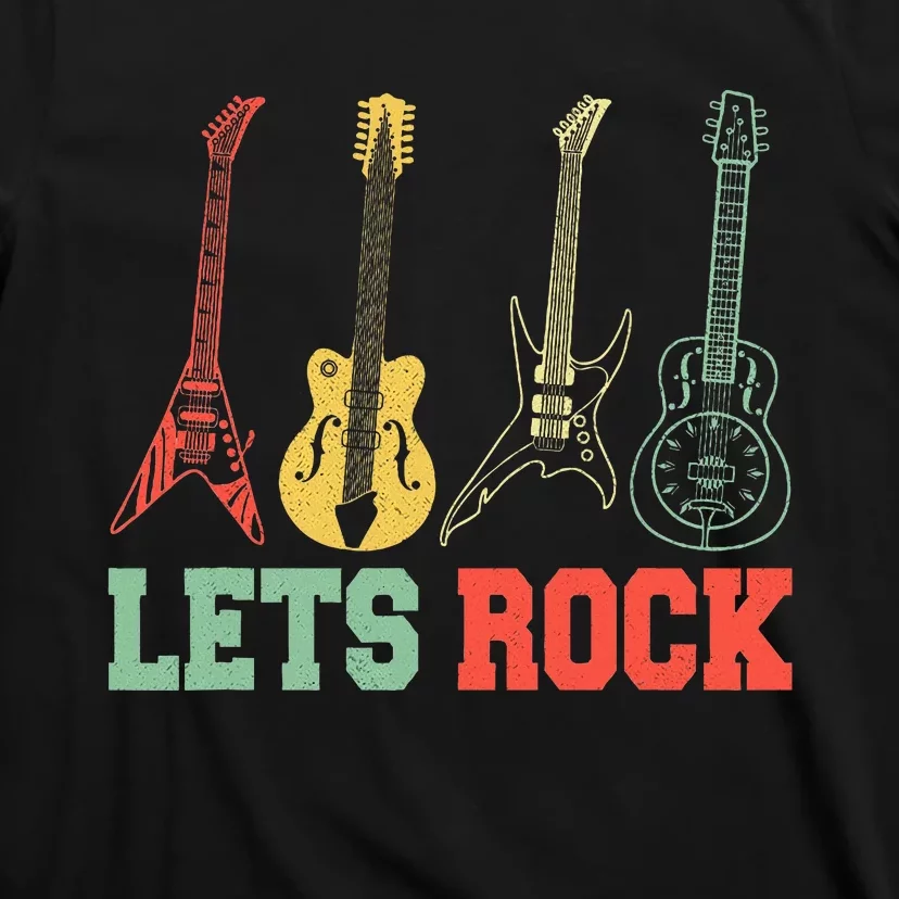 Lets Rock Rock Roll Guitar Retro T-Shirt