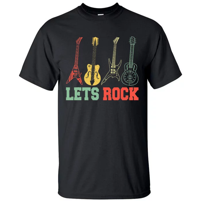 Lets Rock Rock Roll Guitar Retro Tall T-Shirt