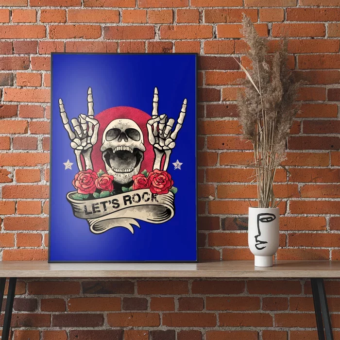 Lets Rock Rock And Roll Skeleton Hand Vintage Retro Rock Concert Gift Poster