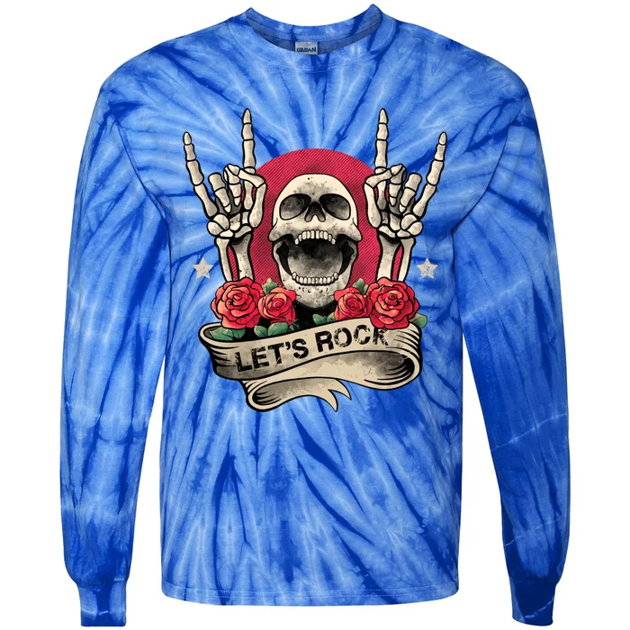 Lets Rock Rock And Roll Skeleton Hand Vintage Retro Rock Concert Gift Tie-Dye Long Sleeve Shirt