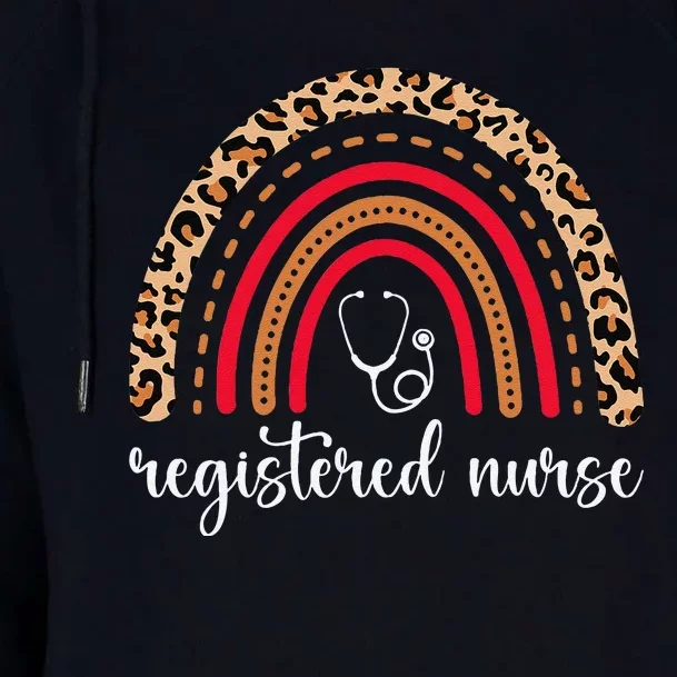 Leopard Rainbow Registered Nurse Stethoscope Nurses Week Womens Funnel Neck Pullover Hood