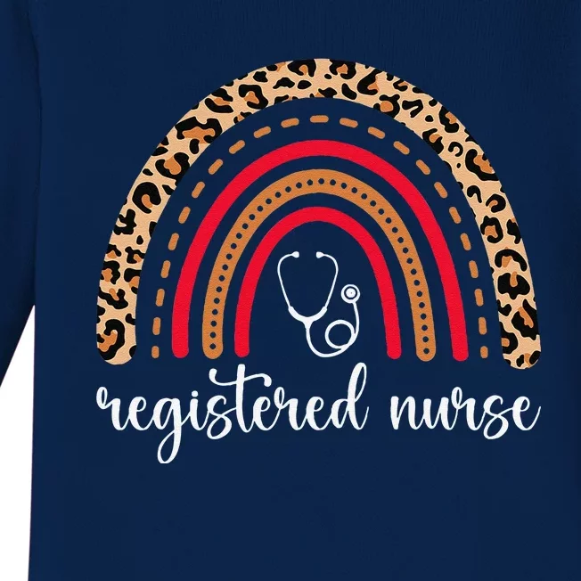 Leopard Rainbow Registered Nurse Stethoscope Nurses Week Baby Long Sleeve Bodysuit