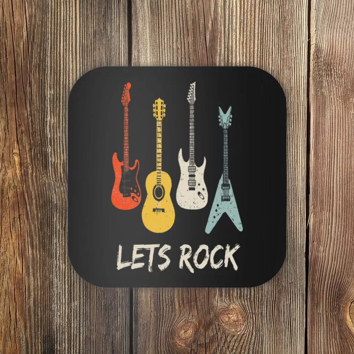 Lets Rock Rock N Roll Guitar Retro Gift Men Women Coaster