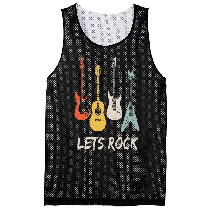 Lets Rock Rock N Roll Guitar Retro Gift Men Women Mesh Reversible Basketball Jersey Tank