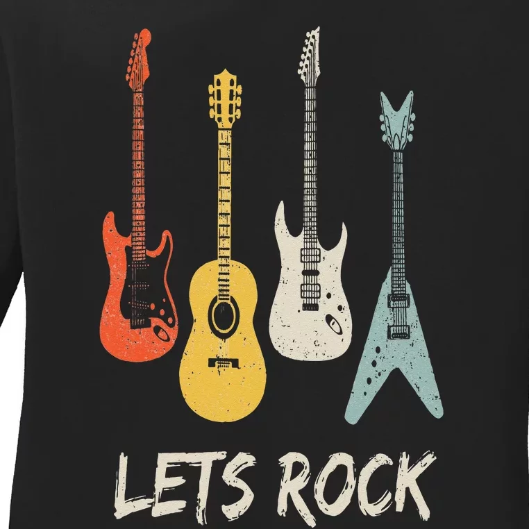 Lets Rock Rock N Roll Guitar Retro Gift Men Women Ladies Long Sleeve Shirt