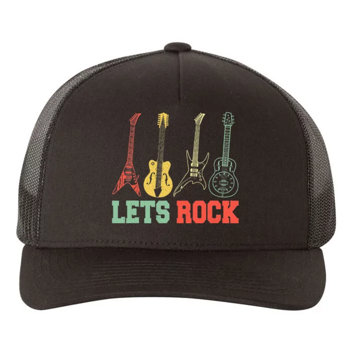 Lets Rock Rock N Roll Guitar Retro Yupoong Adult 5-Panel Trucker Hat