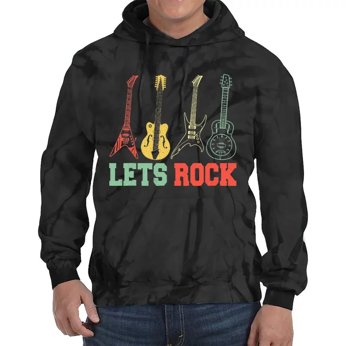 Lets Rock Rock N Roll Guitar Retro Tie Dye Hoodie