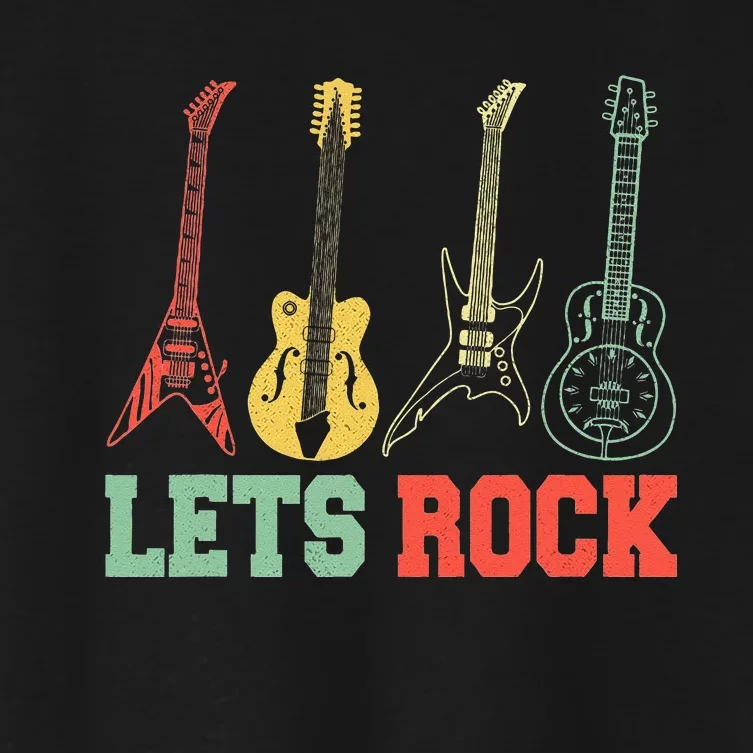 Lets Rock Rock N Roll Guitar Retro Women's Crop Top Tee