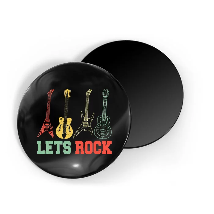 Lets Rock Rock N Roll Guitar Retro Magnet