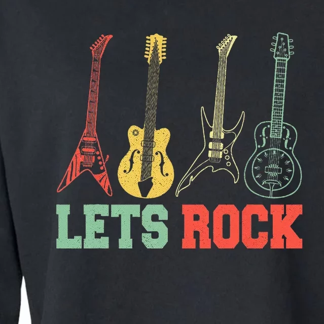 Lets Rock Rock N Roll Guitar Retro Cropped Pullover Crew