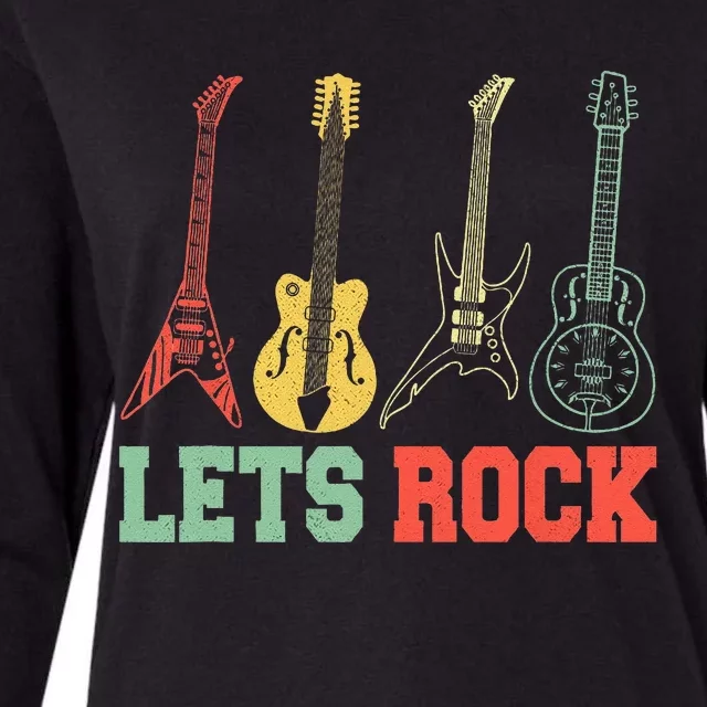 Lets Rock Rock N Roll Guitar Retro Womens Cotton Relaxed Long Sleeve T-Shirt