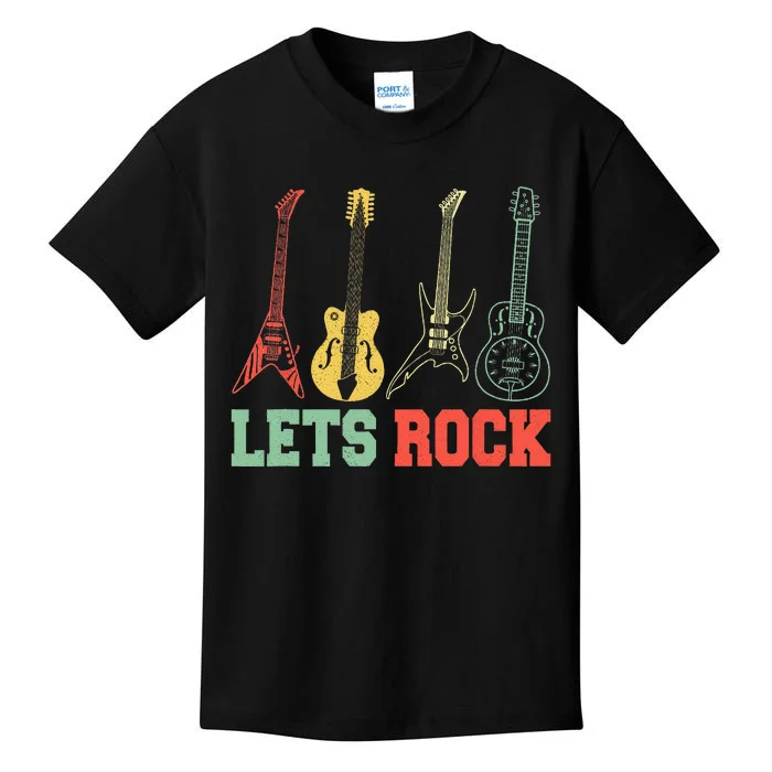 Lets Rock Rock N Roll Guitar Retro Kids T-Shirt