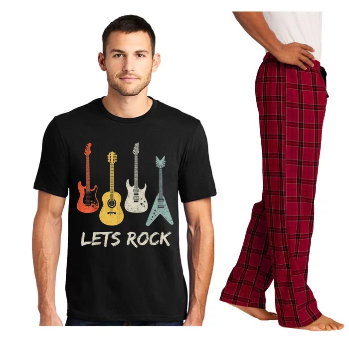 Lets Rock Rock n Roll Guitar Retro Gift   Shirt Pajama Set