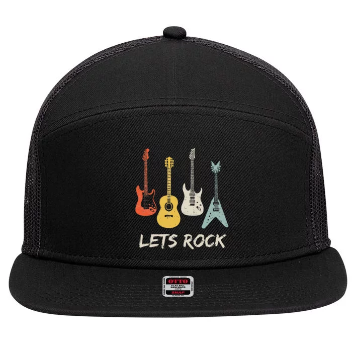 Lets Rock Rock n Roll Guitar Retro lovers 7 Panel Mesh Trucker Snapback Hat