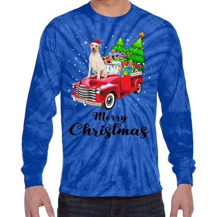 Labrador Retriever Ride Red Truck Christmas Pajama Gift Tie-Dye Long Sleeve Shirt