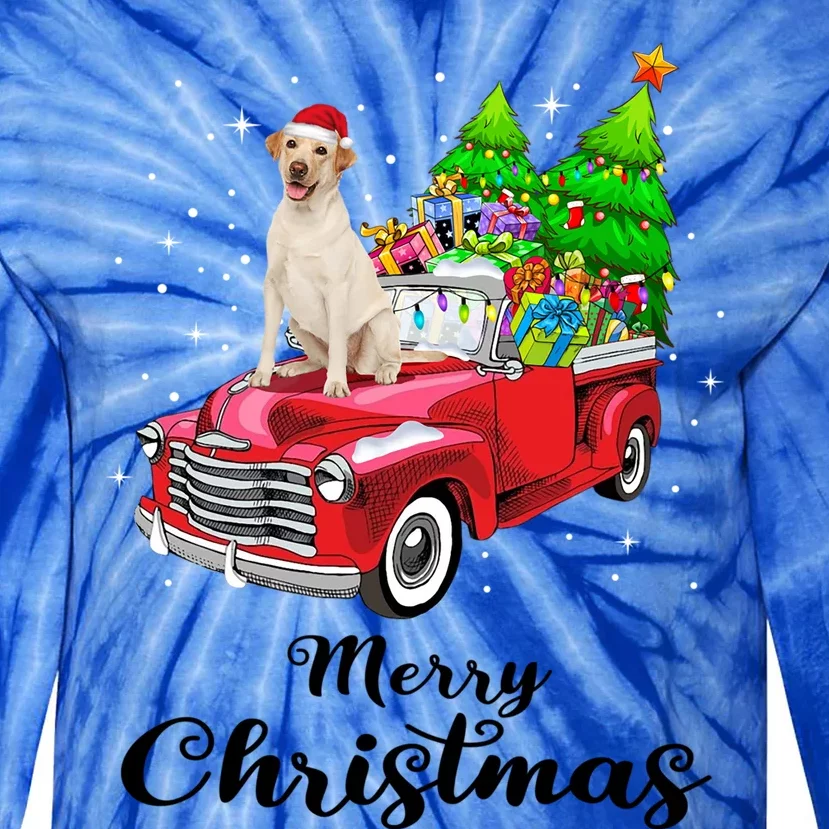 Labrador Retriever Ride Red Truck Christmas Pajama Gift Tie-Dye Long Sleeve Shirt