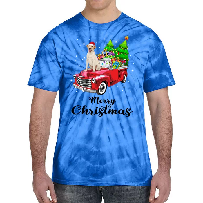 Labrador Retriever Ride Red Truck Christmas Pajama Gift Tie-Dye T-Shirt