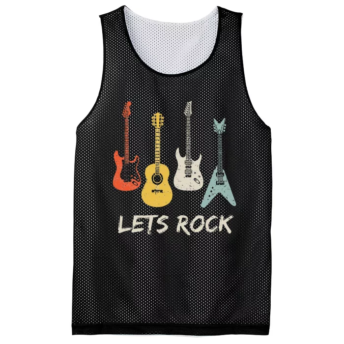 Lets Rock Rock n Roll Guitar Retro Mesh Reversible Basketball Jersey Tank