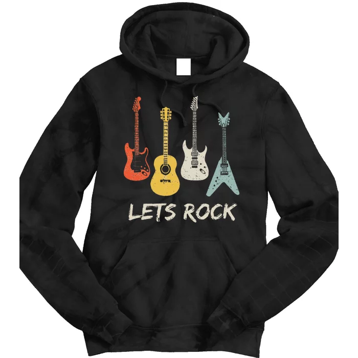 Lets Rock Rock n Roll Guitar Retro Tie Dye Hoodie