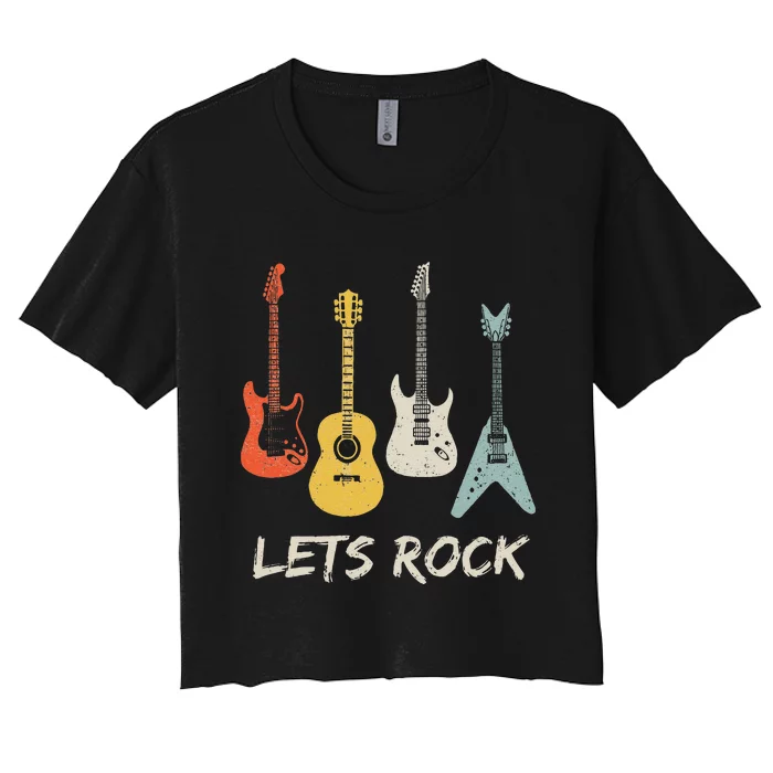 Lets Rock Rock n Roll Guitar Retro Women's Crop Top Tee