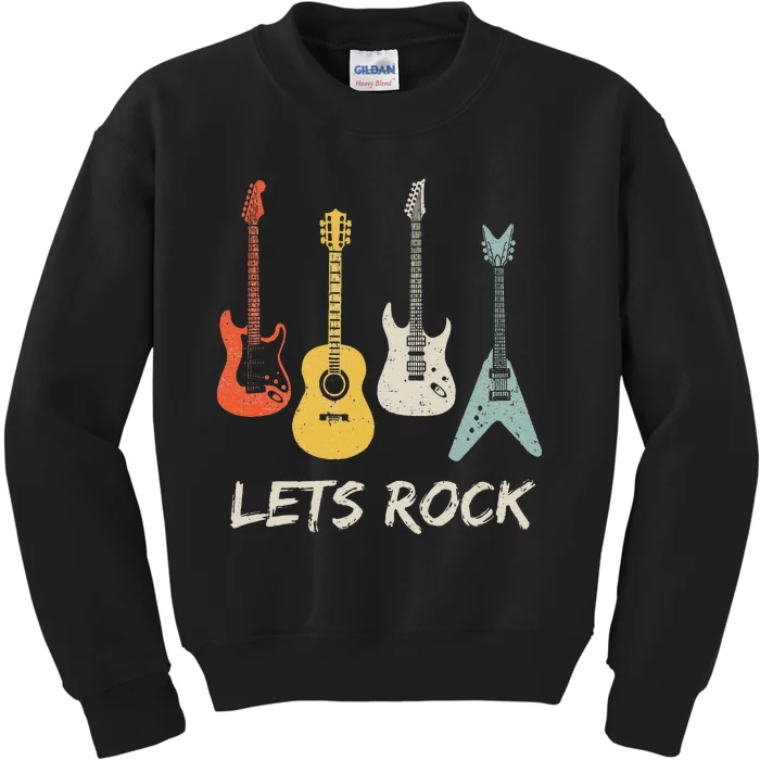 Lets Rock Rock n Roll Guitar Retro Kids Sweatshirt