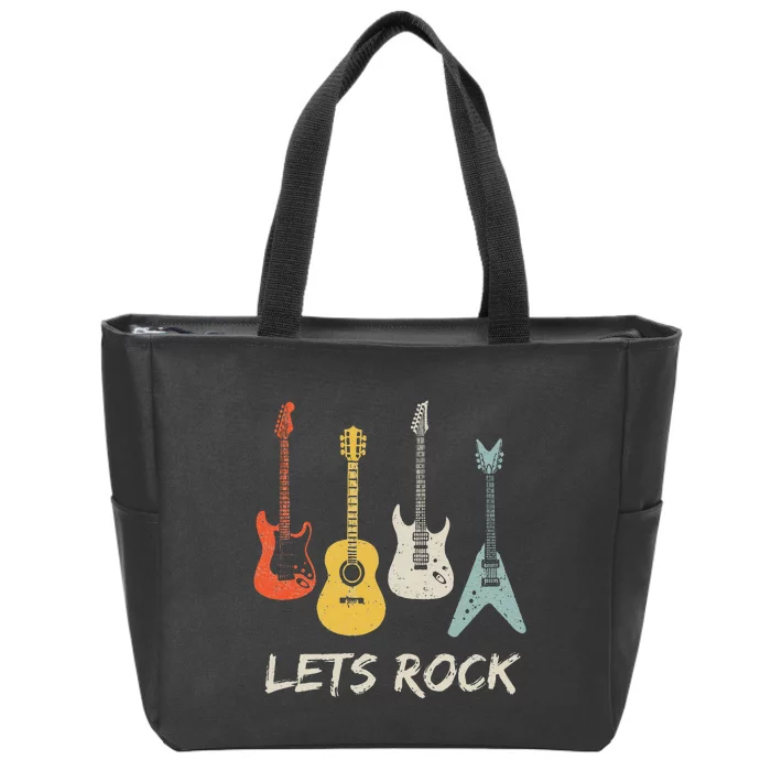 Lets Rock Rock n Roll Guitar Retro Zip Tote Bag