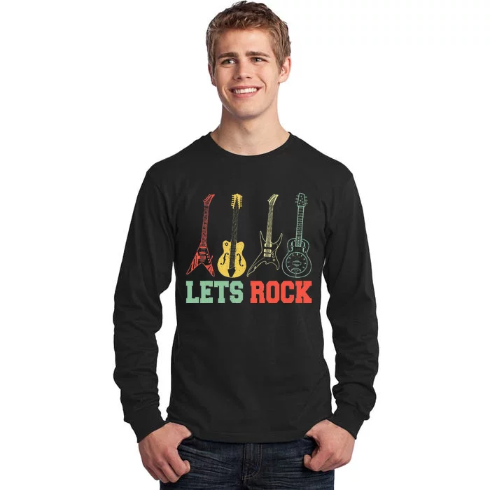 Lets Rock Rock n Roll Guitar Retro Tall Long Sleeve T-Shirt