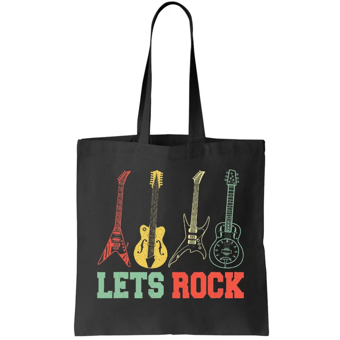 Lets Rock Rock n Roll Guitar Retro Tote Bag