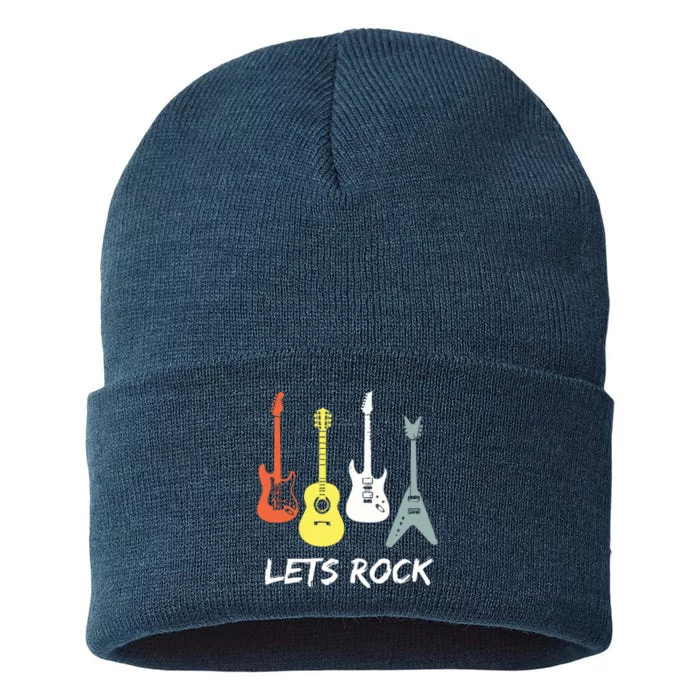 Lets Rock Rock N Roll Guitar Retro Gift Men Women Sustainable Knit Beanie