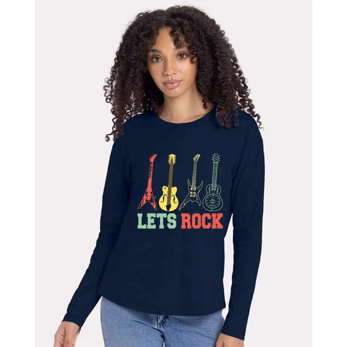 Lets Rock Rock N Roll Guitar Retro Womens Cotton Relaxed Long Sleeve T-Shirt