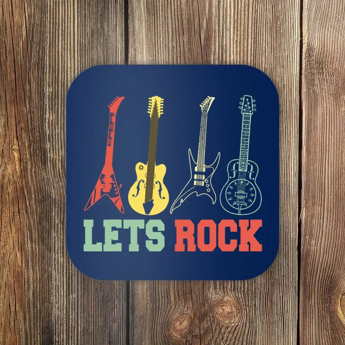 Lets Rock Rock N Roll Guitar Retro Coaster