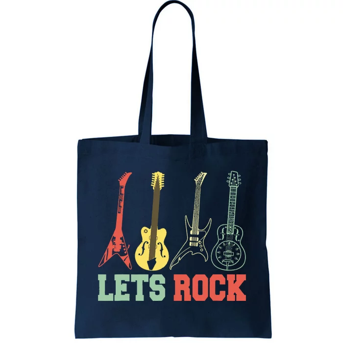 Lets Rock Rock N Roll Guitar Retro Tote Bag