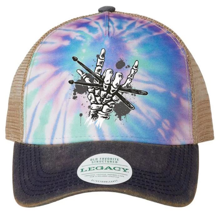 Lets Rock Rock N Roll Guitar Retro Skeleton Legacy Tie Dye Trucker Hat